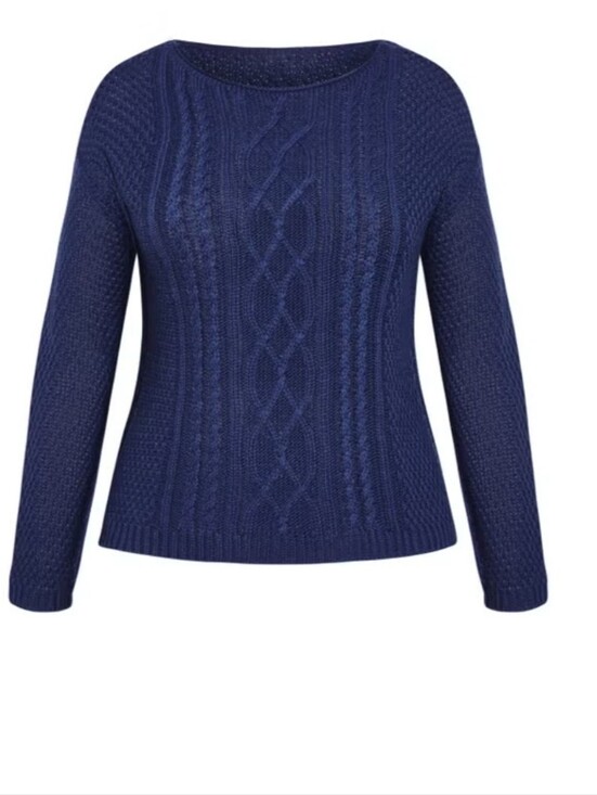 Avenue Sweaters - AVENUE The Pheonix Round Neck Cable Knit Sweater - Navy Blue